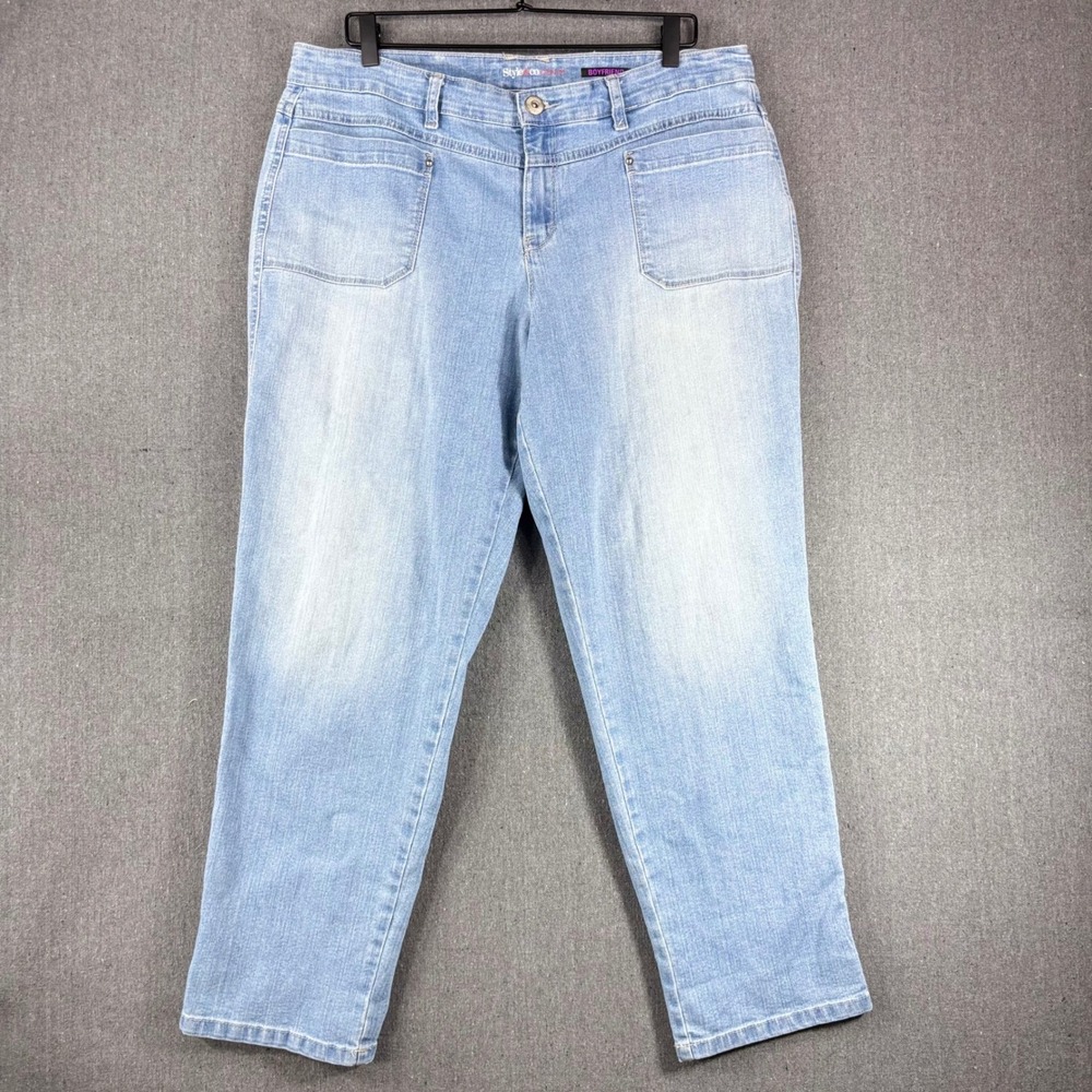 Style & Co Denim Boyfriend Jeans Women 16 Light Blue Patch Pocket Straight Leg